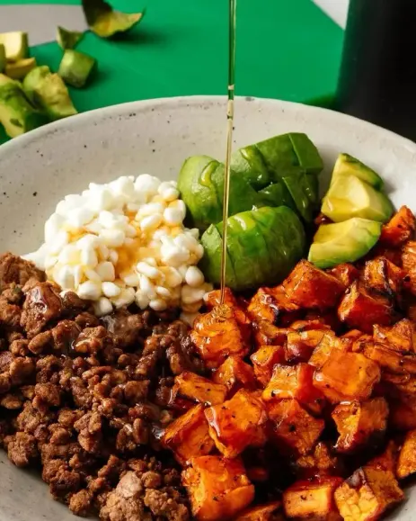 Cottage Cheese, Sweet Potato Beef Bowl 